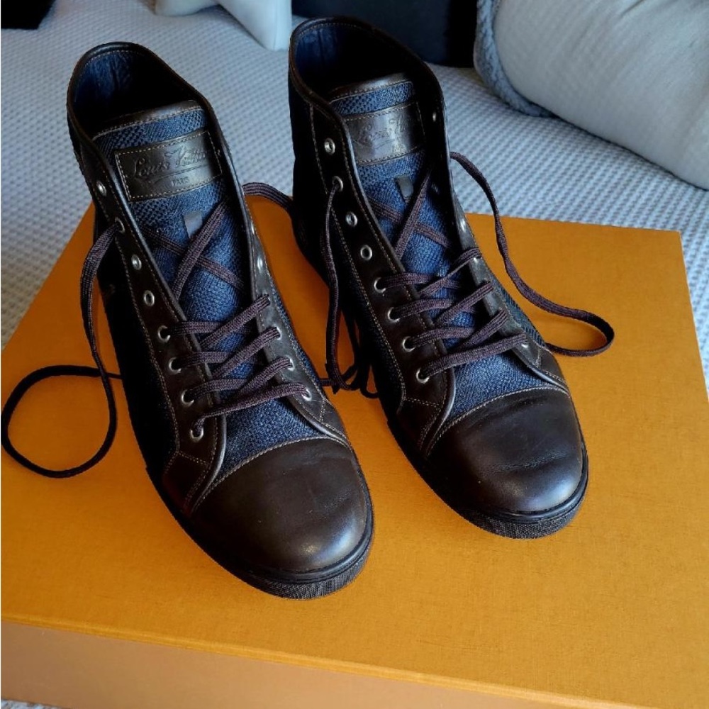 Brown/Blue Damier Ebene Louis Vutton Intials High Top Sneaker